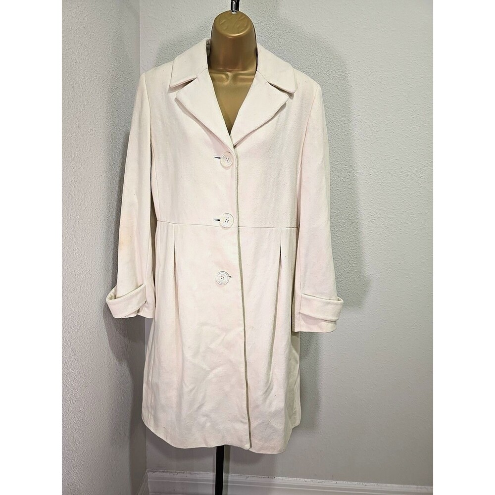 Vintage 90s Lambswool Blend Cream Long Coat Size 8 Classic Minimalist Old Money